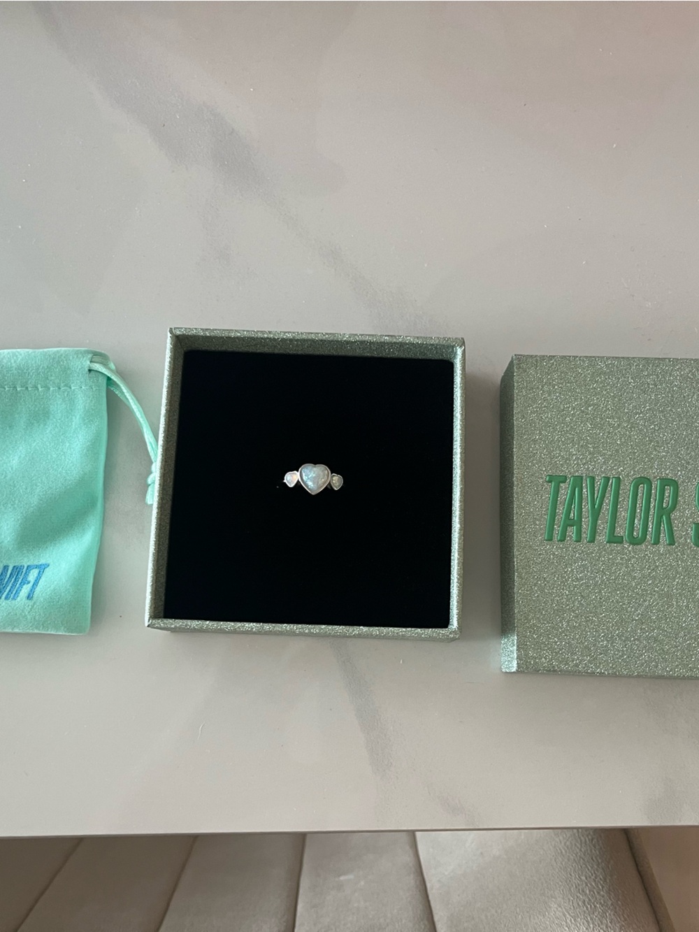 Taylor Swift Heart Opal Opalite Sterling Silver Ring - White Opal